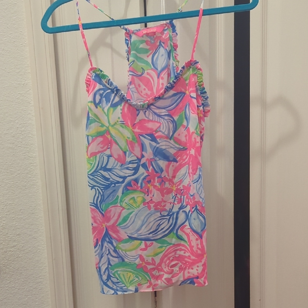 Lilly Pulitzer Pink and Blue Floral Tank Top EUC